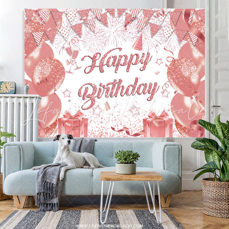 Lofaris Glitter Rose Pink Balloon Spark Birthday Backdrop