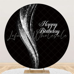 Lofaris Glitter Silver And Black Happy Birthday Circle Backdrop
