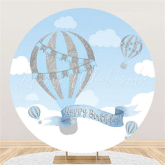 Lofaris Glitter Silver Blue Ariballoon Round Birthday Backdrop