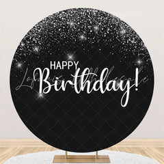Lofaris Glitter Silver Stars Happy Birthday Round Backdrop