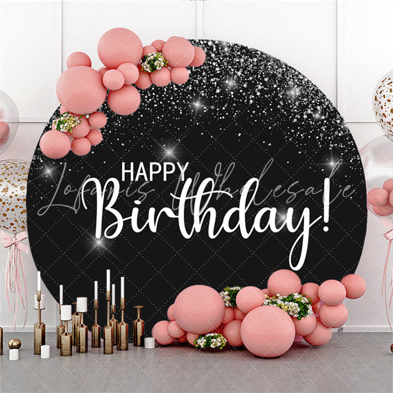 Lofaris Glitter Silver Stars Happy Birthday Round Backdrop