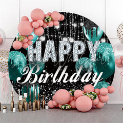 Lofaris Glitter Silver Balloons Happy Birthday Round Backdrop