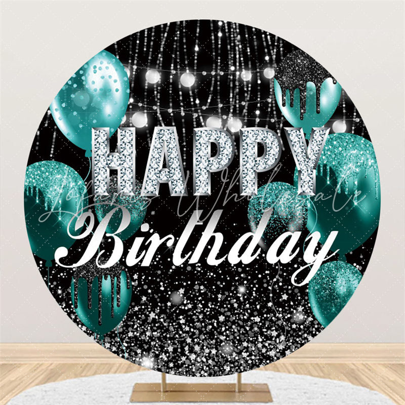 Lofaris Glitter Silver Balloons Happy Birthday Round Backdrop