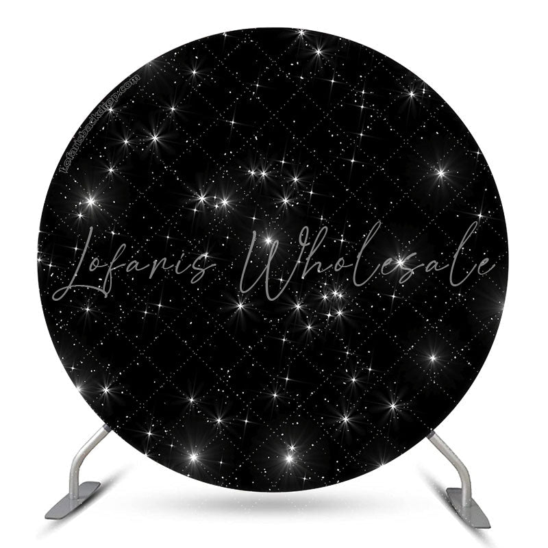 Lofaris Glitter Stars Black Birthday Party Round Backdrop