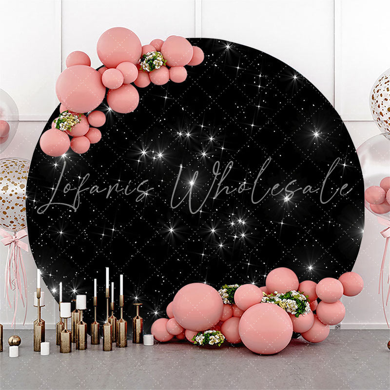 Lofaris Glitter Stars Black Birthday Party Round Backdrop