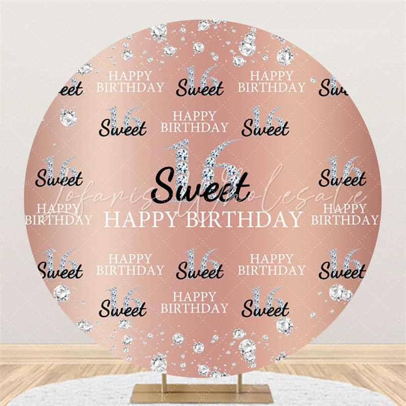 Lofaris Glitter Sweet 16 Pink Happy Birthday Circle Backdrop