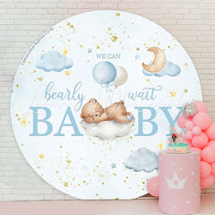 Lofaris Glitter Teddy Bear Blue Round Backdrop For Baby Shower