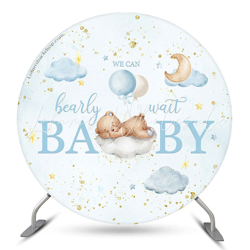Lofaris Glitter Teddy Bear Blue Round Backdrop For Baby Shower