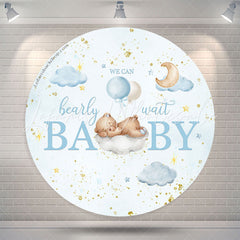 Lofaris Glitter Teddy Bear Blue Round Backdrop For Baby Shower