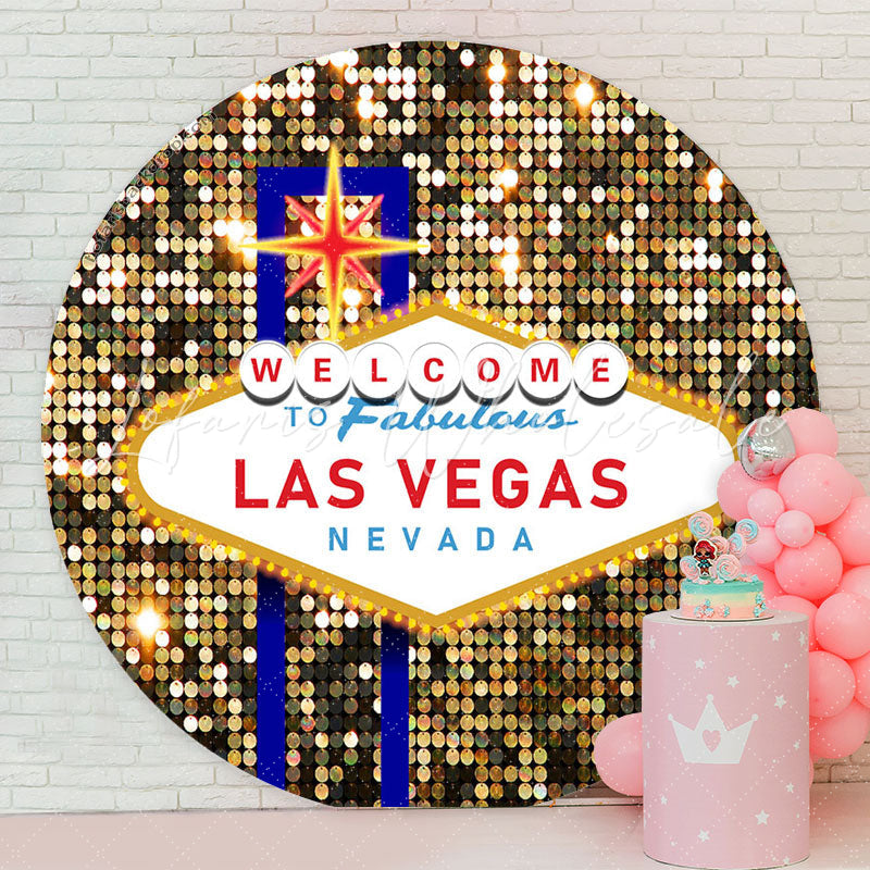 Lofaris Glitter Welcome To Las Vegas Fabulous Round Backdrop