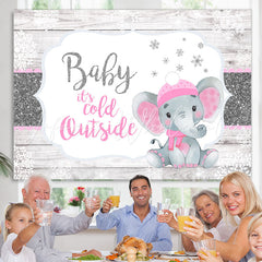 Lofaris Glitter White And Pink Elephant Baby Shower Backdrop