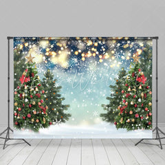 Lofaris Glitter White Winter With Christmas Trees Backdrop