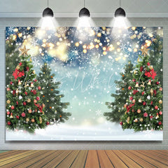 Lofaris Glitter White Winter With Christmas Trees Backdrop