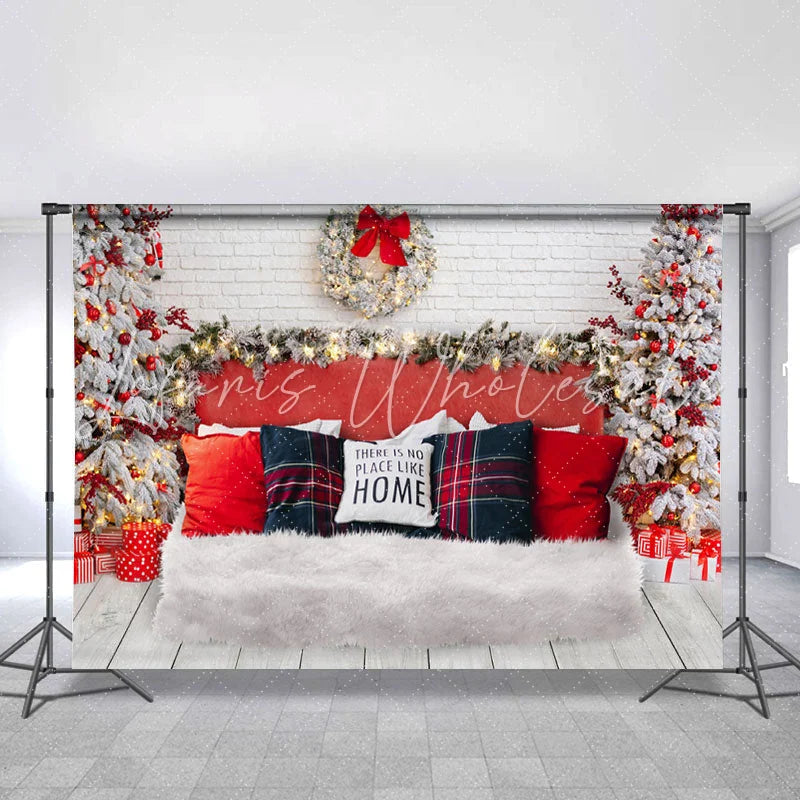 Lofaris Glitter Wreath Tree And Pillows Christmas Backdrop