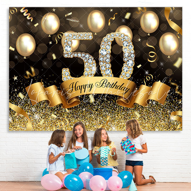 Lofaris Gloden And Glitter Balloon Happy 50Th Birthday Backdrop