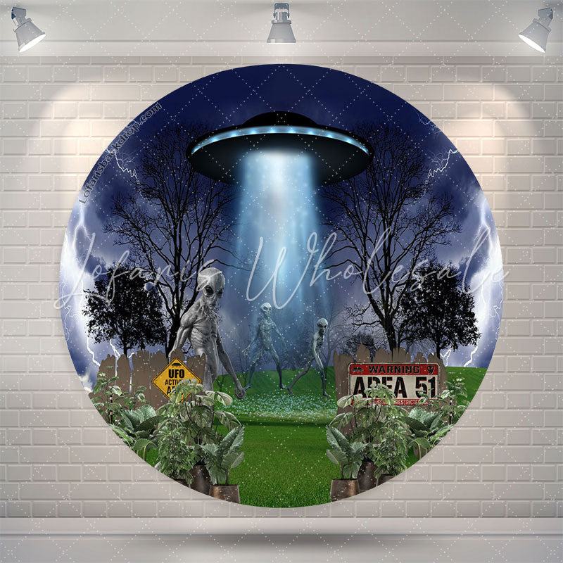 Lofaris Glowing Craft UFO Aliens Lightning Round Backdrop