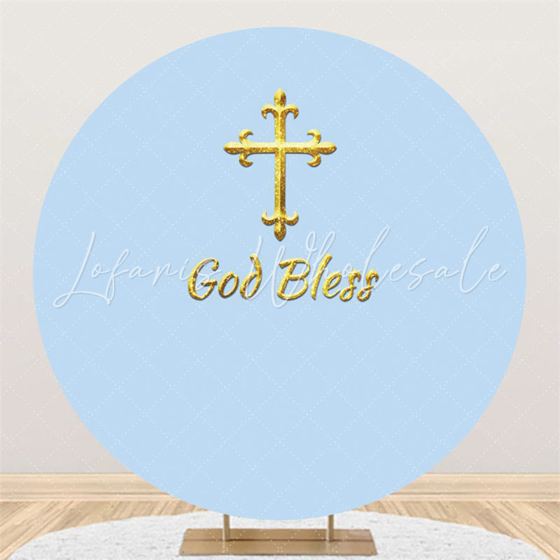 Lofaris God Bless Blue Theme Happy Birthday Circle Backdrop