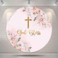 Lofaris God Bless Pink Floral Round Backdrop For Baptism