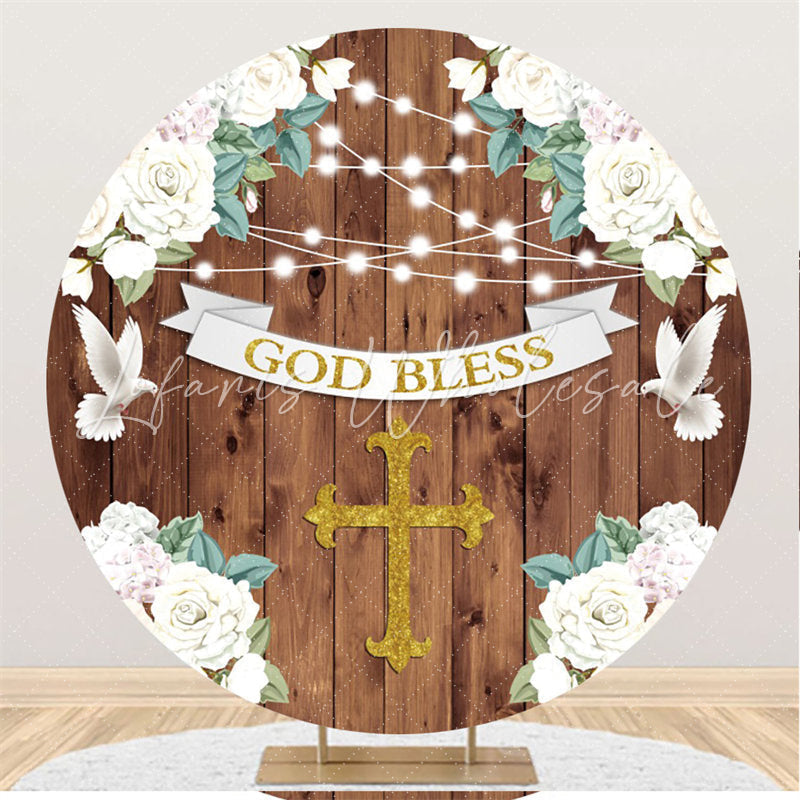 Lofaris God Bless White Floral Circle Happy Birthday Backdrop