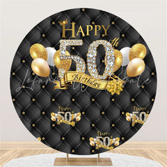 Lofaris Gold Balloons Black Happy 50Th Birthday Round Backdrop