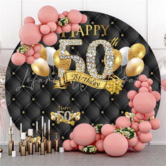 Lofaris Gold Balloons Black Happy 50Th Birthday Round Backdrop