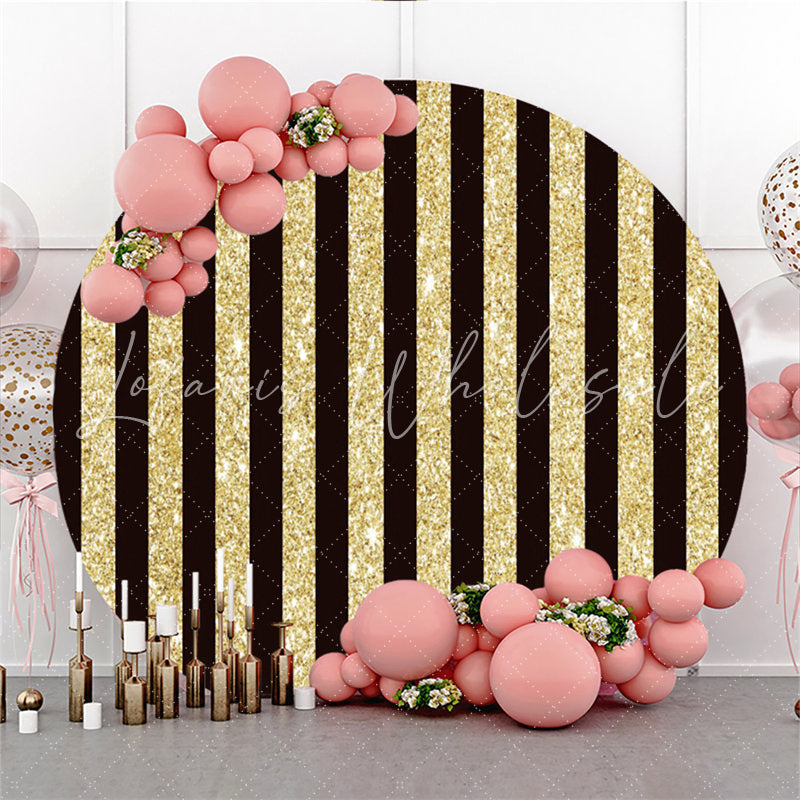Lofaris Gold Black Stripe Theme Happy Birthday Circle Backdrop