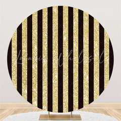 Lofaris Gold Black Stripe Theme Happy Birthday Circle Backdrop