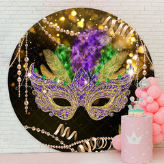 Lofaris Gold Bokeh Feather Masked Ball Round Party Backdrop