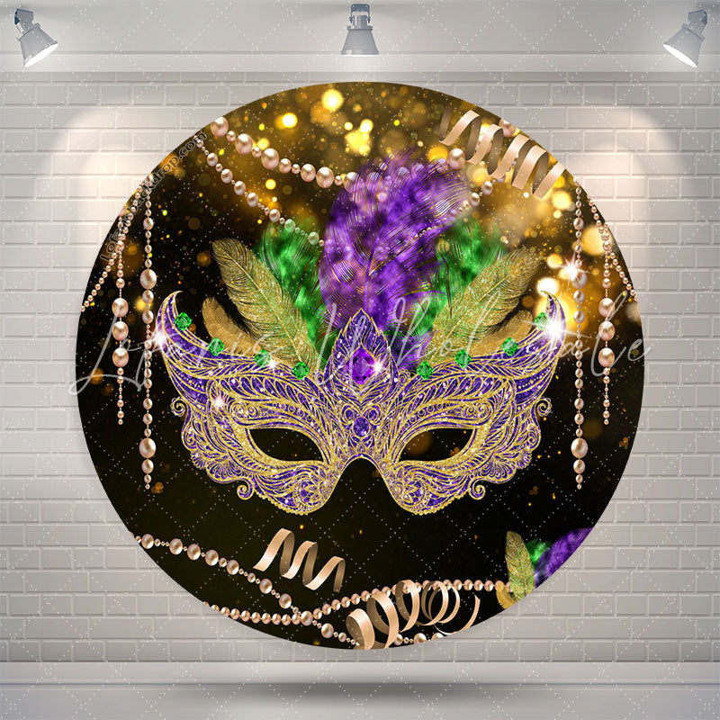 Lofaris Gold Bokeh Feather Masked Ball Round Party Backdrop