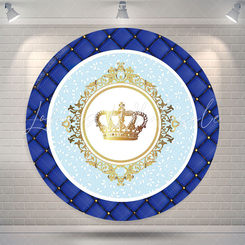 Lofaris Gold Crown Blue Birthday Party Round Backdrop Cover