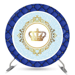 Lofaris Gold Crown Blue Birthday Party Round Backdrop Cover