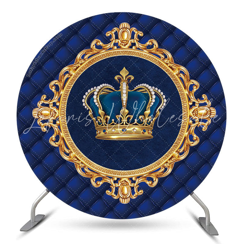Lofaris Gold Crown Blue Girl Birthday Party Round Backdrop