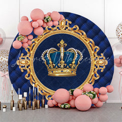 Lofaris Gold Crown Blue Girl Birthday Party Round Backdrop