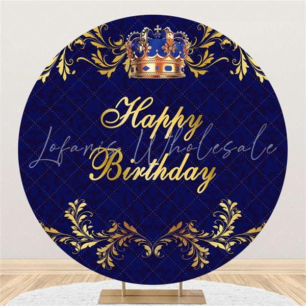 Lofaris Gold Crown Simple Round Happy Birthday Party Backdrop