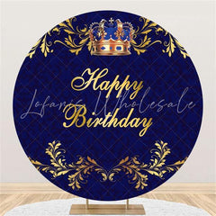 Lofaris Gold Crown Simple Round Happy Birthday Party Backdrop