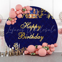 Lofaris Gold Crown Simple Round Happy Birthday Party Backdrop