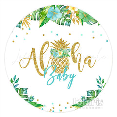 Lofaris Gold Glitter Alha Green Leaves Round Baby Shower Backdrop