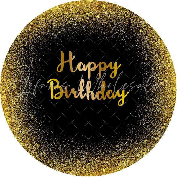 Lofaris Gold Glitter And Black Round Happy Birthday Backdrop