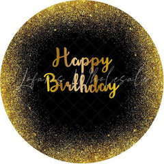 Lofaris Gold Glitter And Black Round Happy Birthday Backdrop