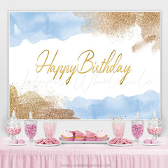 Lofaris Gold Glitter And Blue Happy Birthday Party Backdrop