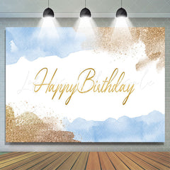 Lofaris Gold Glitter And Blue Happy Birthday Party Backdrop