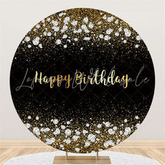 Lofaris Gold Glitter And Diamonds Black Round Birthday Backdrop