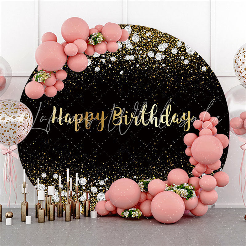 Lofaris Gold Glitter And Diamonds Black Round Birthday Backdrop