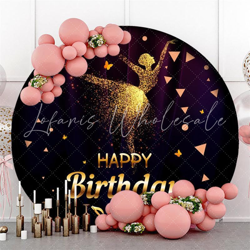 Lofaris Gold Glitter Ballet Black Round Girls Birthday Backdrop