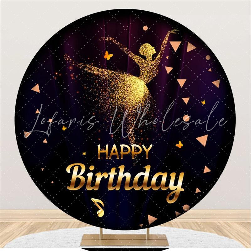 Lofaris Gold Glitter Ballet Black Round Girls Birthday Backdrop