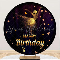 Lofaris Gold Glitter Ballet Black Round Girls Birthday Backdrop
