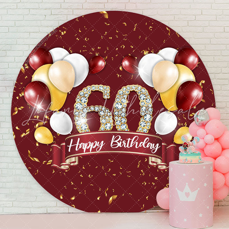 Lofaris Gold Glitter Balloon Red Round 60th Birthday Backdrop
