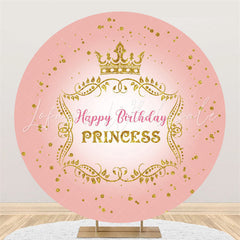 Lofaris Gold Glitter Crown Round Pink Happy Birthday Backdrop