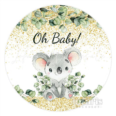 Lofaris Gold Glitter Green Leaves Round Baby Shower Backdrop