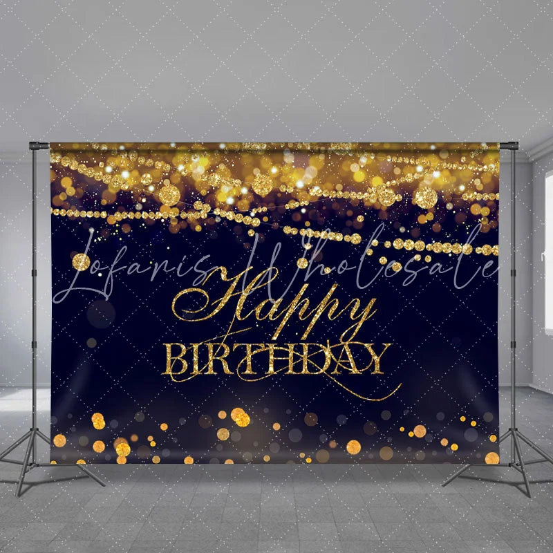 Lofaris Gold Glitter Happy Birthday Black Bokeh Backdrop for Party